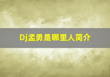 Dj孟勇是哪里人简介