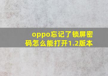 oppo忘记了锁屏密码怎么能打开1.2版本