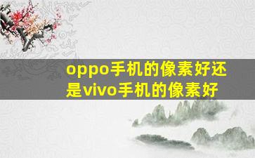 oppo手机的像素好还是vivo手机的像素好