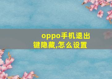 oppo手机退出键隐藏,怎么设置