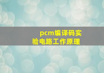 pcm编译码实验电路工作原理