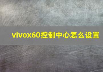 vivox60控制中心怎么设置