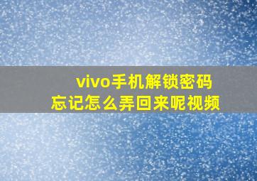 vivo手机解锁密码忘记怎么弄回来呢视频