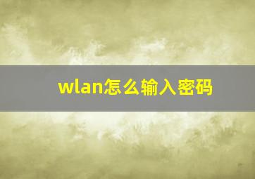 wlan怎么输入密码