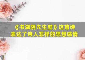 《书湖阴先生壁》这首诗表达了诗人怎样的思想感情