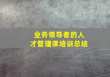 业务领导者的人才管理课培训总结