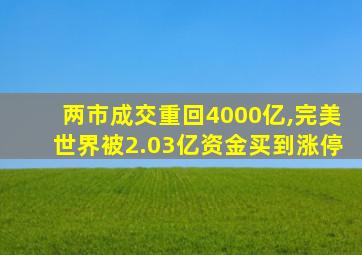 两市成交重回4000亿,完美世界被2.03亿资金买到涨停