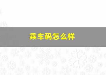 乘车码怎么样