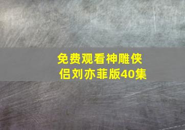 免费观看神雕侠侣刘亦菲版40集