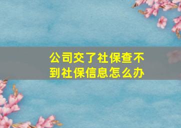 公司交了社保查不到社保信息怎么办