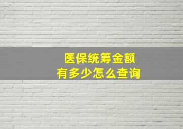 医保统筹金额有多少怎么查询