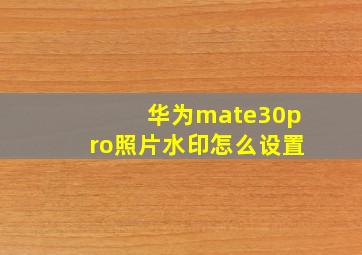 华为mate30pro照片水印怎么设置