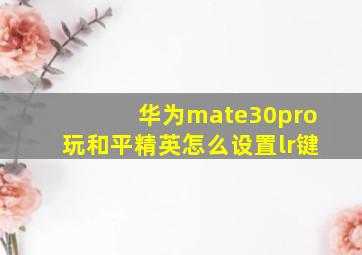 华为mate30pro玩和平精英怎么设置lr键