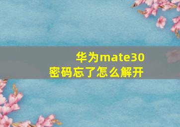 华为mate30密码忘了怎么解开