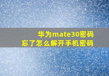 华为mate30密码忘了怎么解开手机密码