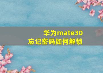 华为mate30忘记密码如何解锁