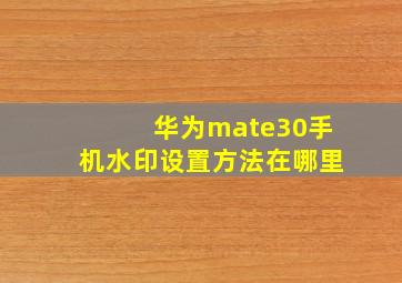 华为mate30手机水印设置方法在哪里