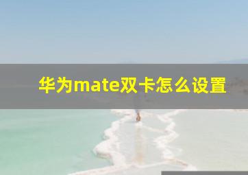 华为mate双卡怎么设置