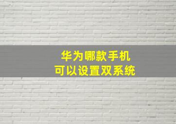 华为哪款手机可以设置双系统