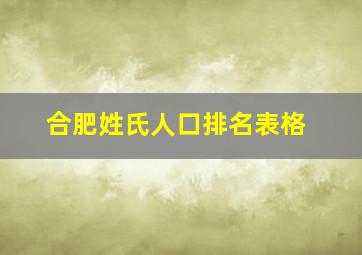 合肥姓氏人口排名表格