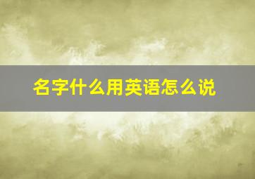 名字什么用英语怎么说