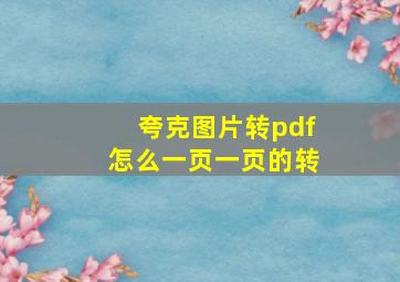 夸克图片转pdf怎么一页一页的转