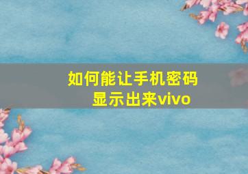 如何能让手机密码显示出来vivo