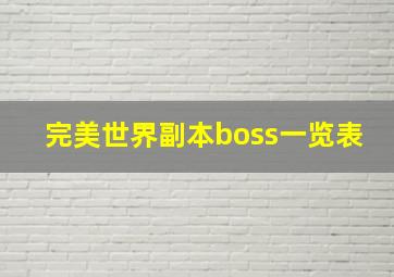 完美世界副本boss一览表