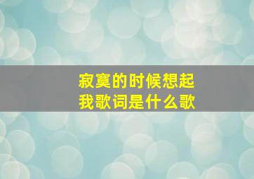 寂寞的时候想起我歌词是什么歌