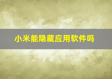 小米能隐藏应用软件吗