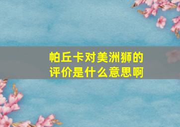 帕丘卡对美洲狮的评价是什么意思啊