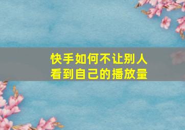 快手如何不让别人看到自己的播放量