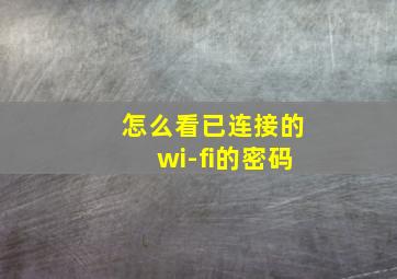 怎么看已连接的wi-fi的密码