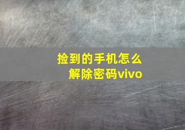 捡到的手机怎么解除密码vivo