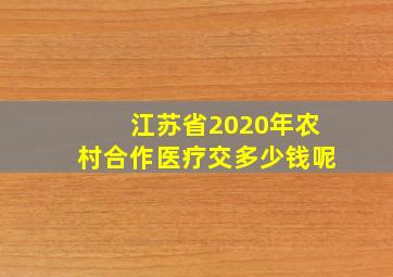 江苏省2020年农村合作医疗交多少钱呢