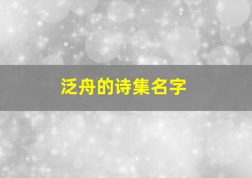 泛舟的诗集名字