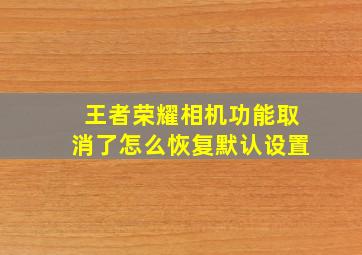 王者荣耀相机功能取消了怎么恢复默认设置