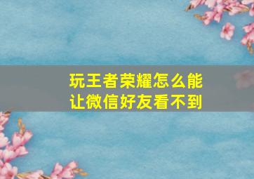 玩王者荣耀怎么能让微信好友看不到