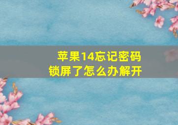 苹果14忘记密码锁屏了怎么办解开