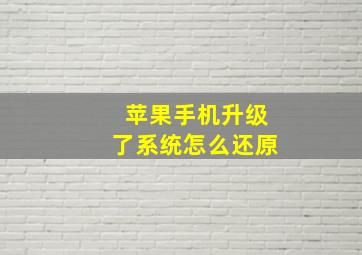 苹果手机升级了系统怎么还原