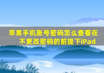 苹果手机账号密码怎么查看在不更改密码的前提下iPad