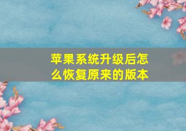 苹果系统升级后怎么恢复原来的版本