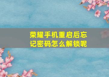 荣耀手机重启后忘记密码怎么解锁呢