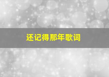 还记得那年歌词